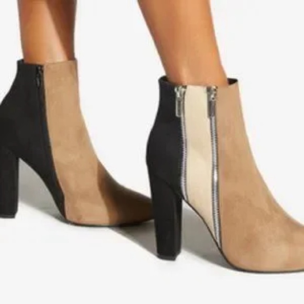 JustFab Tri-Color Booties - black cream beige - Picture 4 of 9